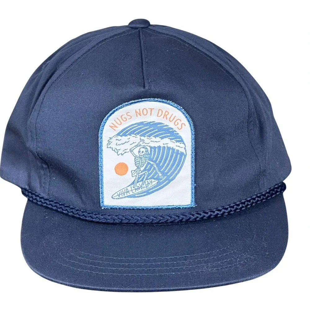 Viva La Vacay‎ Snapback Hat Unisex Adjustable Navy Blue Nugs Not Drugs Surf Rope